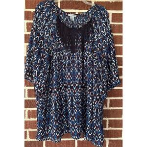 Catherines Multicolored Blouse with Fringed Neck 3/4 Sleeves Size 2X